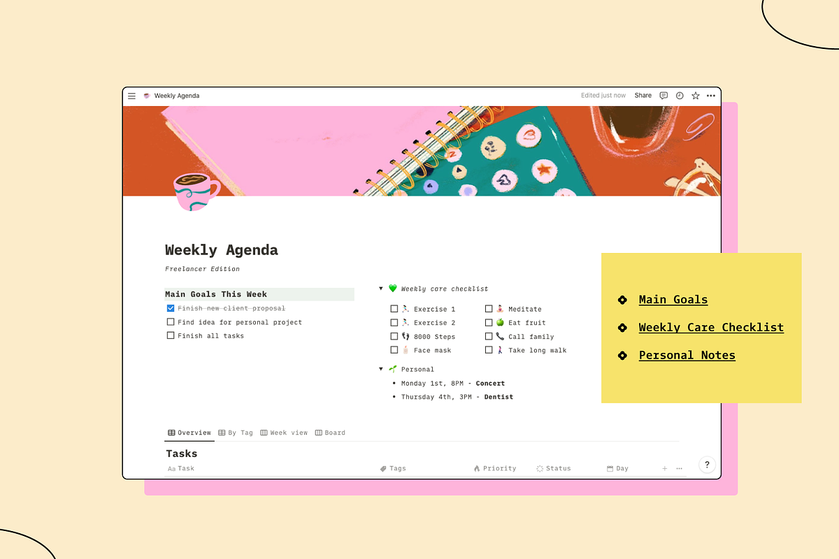 Cute Notion Weekly Agenda, an App Template by Marinastu (Photo 3 of 4)