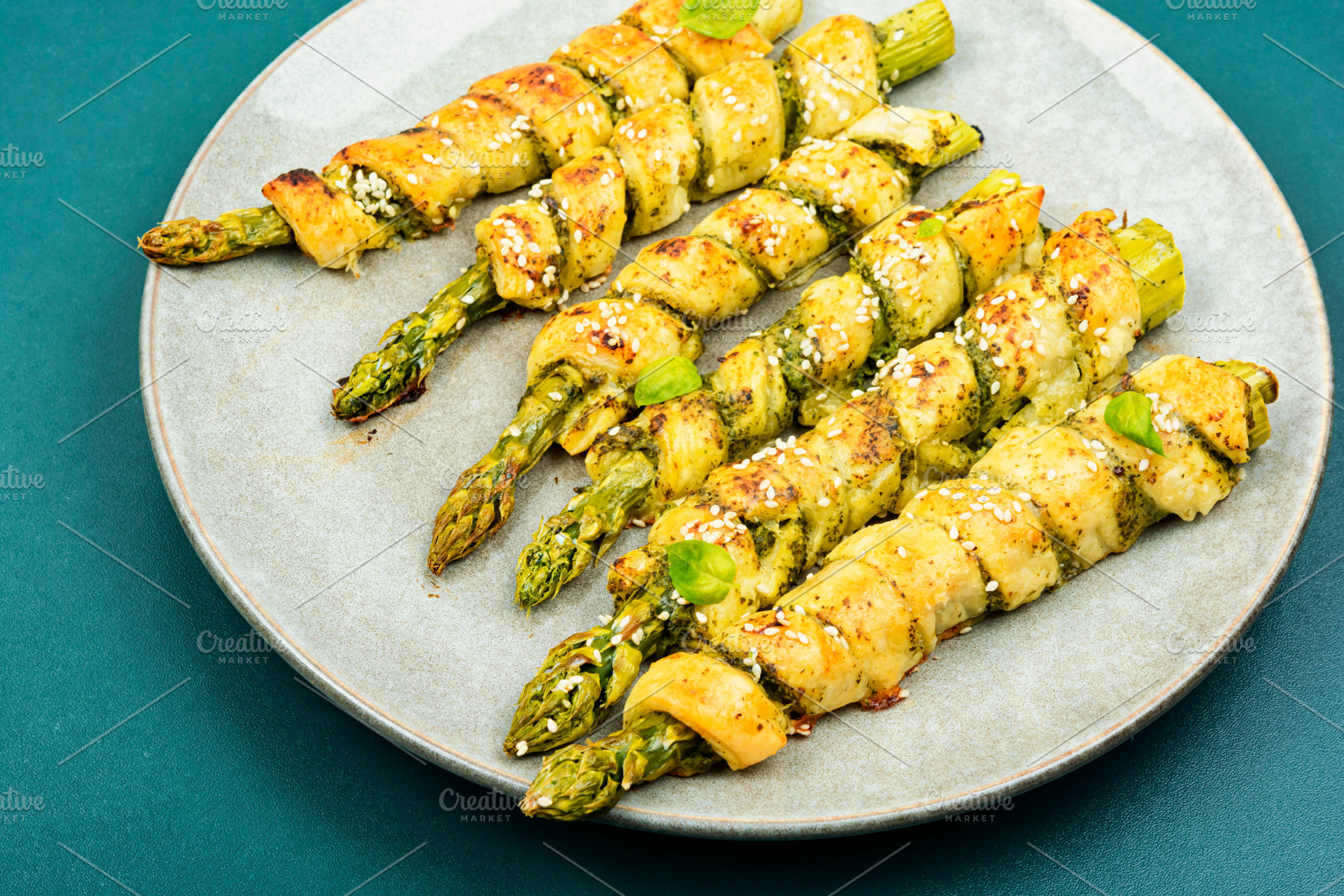 Baked green asparagus in puff pastry, a Food & Drink Photo by MLunov MLunov