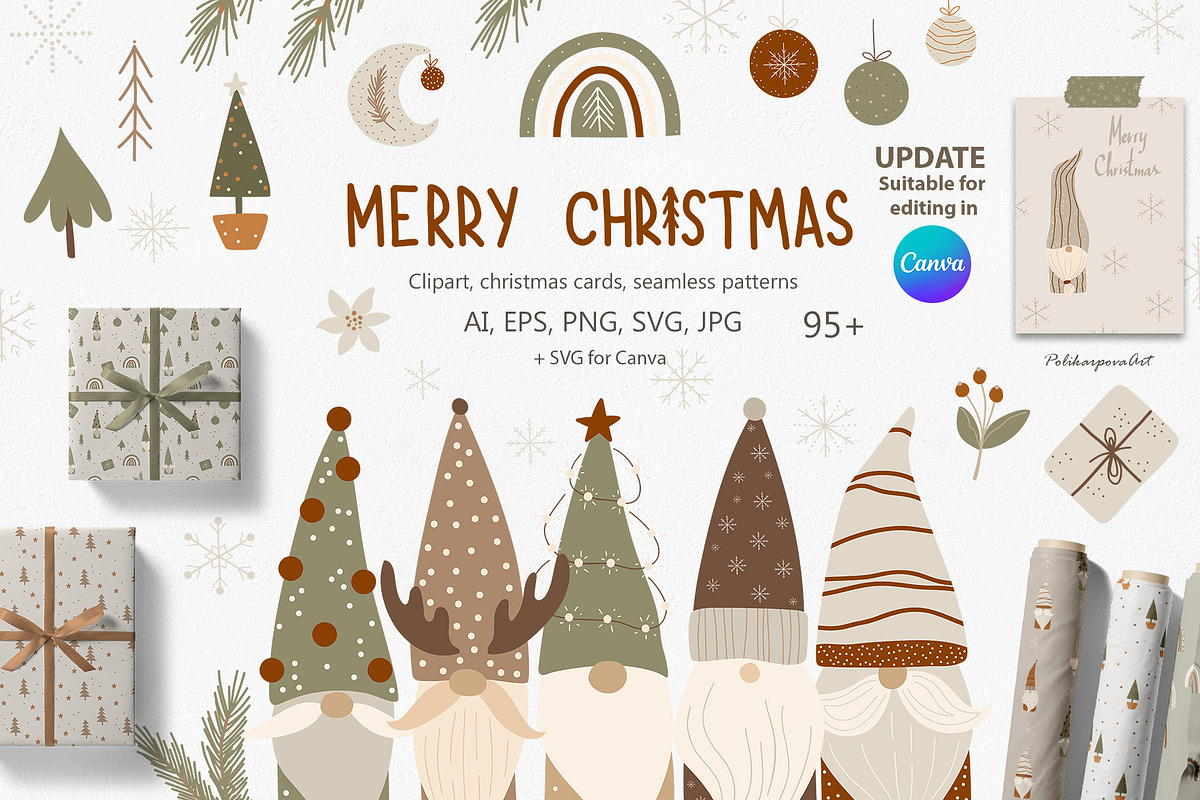 Merry Christmas Nordic Gnome clipart, an Illustration by polikarpovaart (Photo 1 of 10)