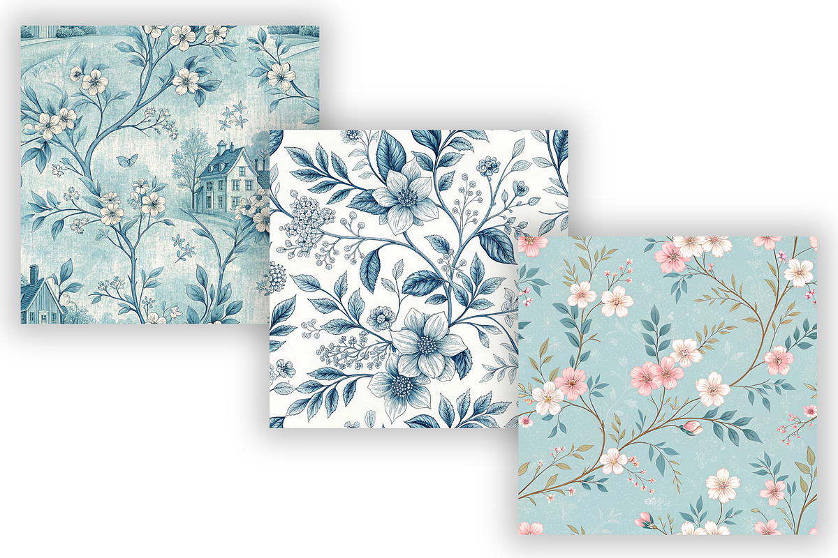 Blue Toile Seamless Digital Paper, a Pattern Graphic by FloridPrintables (Photo 7 of 7)