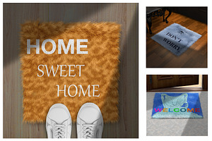 Square fur rug mockups., a Mockup by moqirynart