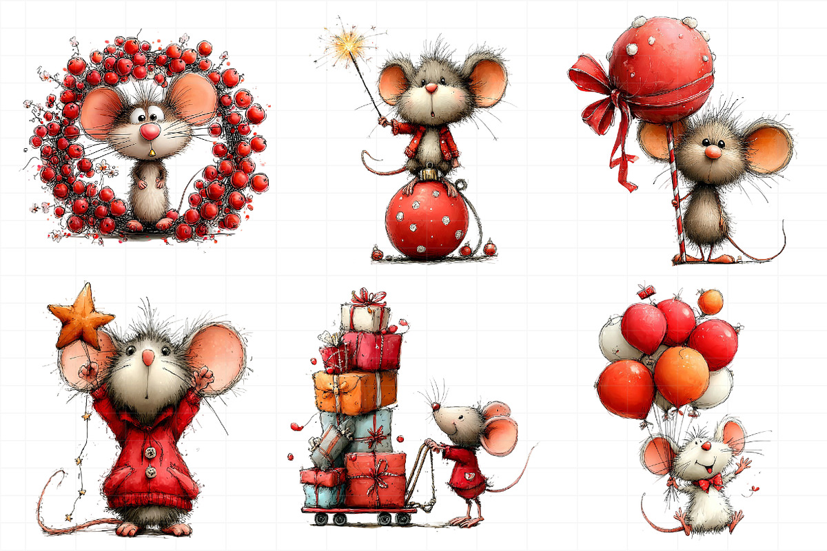 Whimsical Mouse Christmas Clipart, an Illustration by Daily.Designs (Photo 4 of 7)