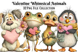 Valentine Whimsical Animals Clipart, an Illustration by Dream Creation