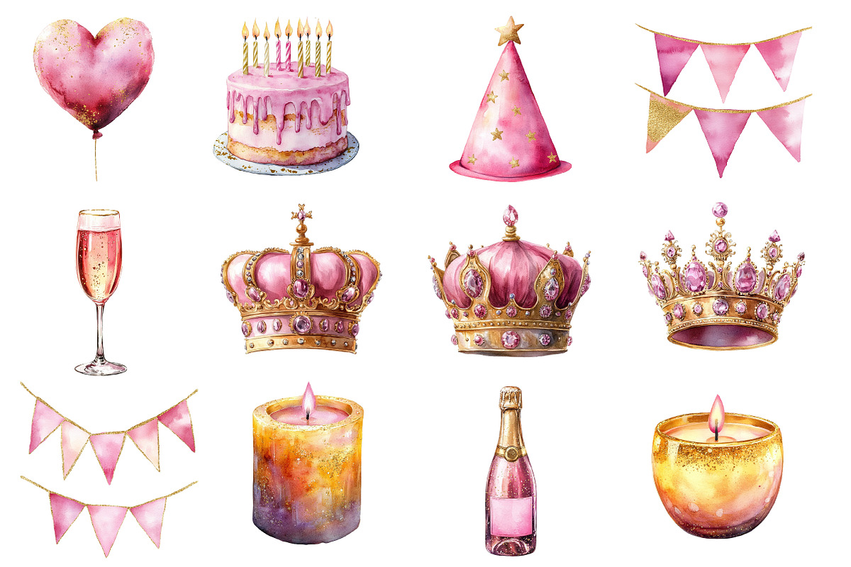 Pink and Gold Glam Birthday clipart, an Illustration by Designworld (Photo 3 of 5)