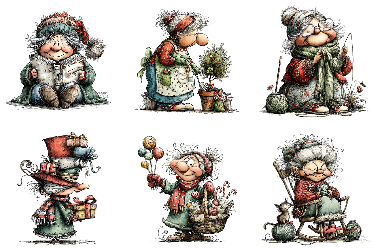 Whimsical Christmas Grandma Clipart, an Illustration by DreamArtGraphic (Photo 5 of 6)