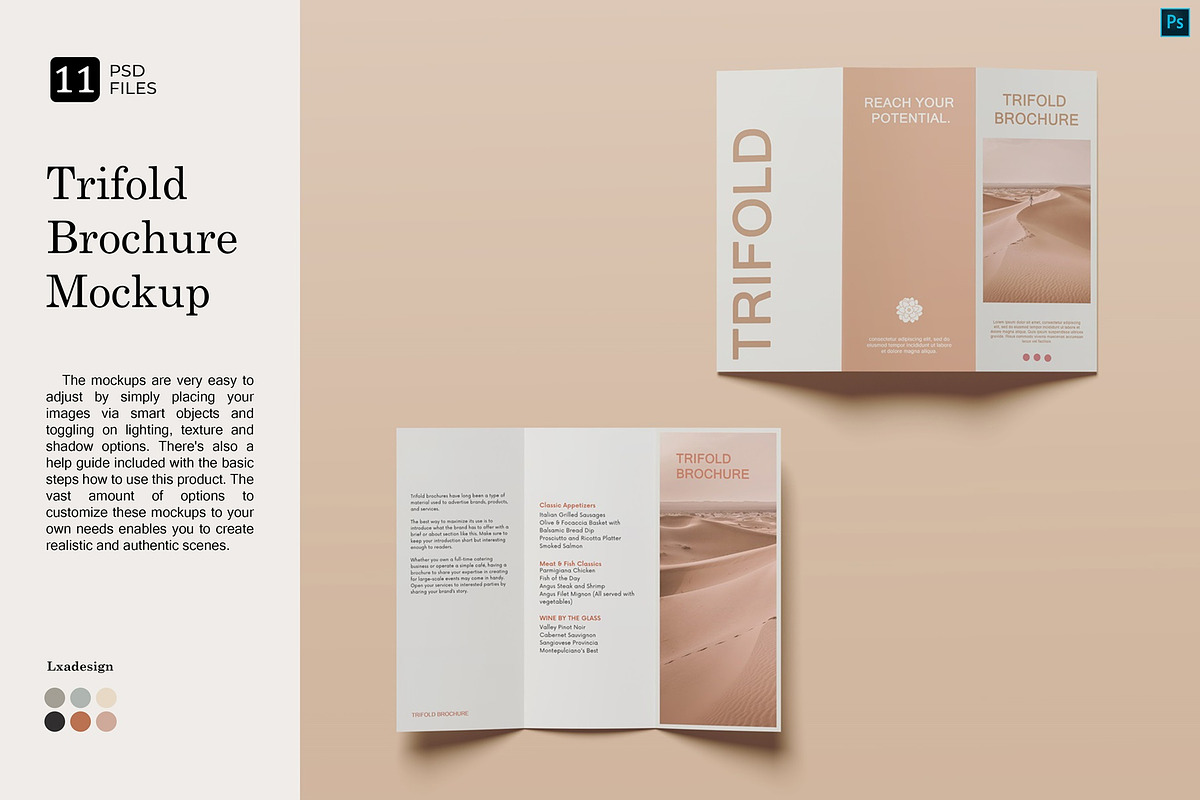 Trifold Brochure Mockup, a Books & Magazine Mockup by Lxadesign (Photo 1 of 18)
