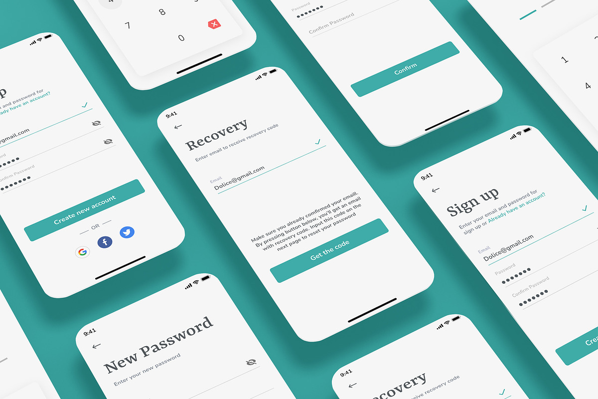 Sign up, Forgot Password & recovery Screens App UI