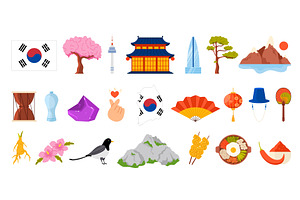Travel to South Korea, set of famous, an Object Illustration by Flashvector