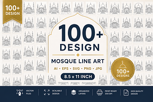 100+ Mosque Coloring Page for KDP, a Pattern Graphic by S Graphic Studio