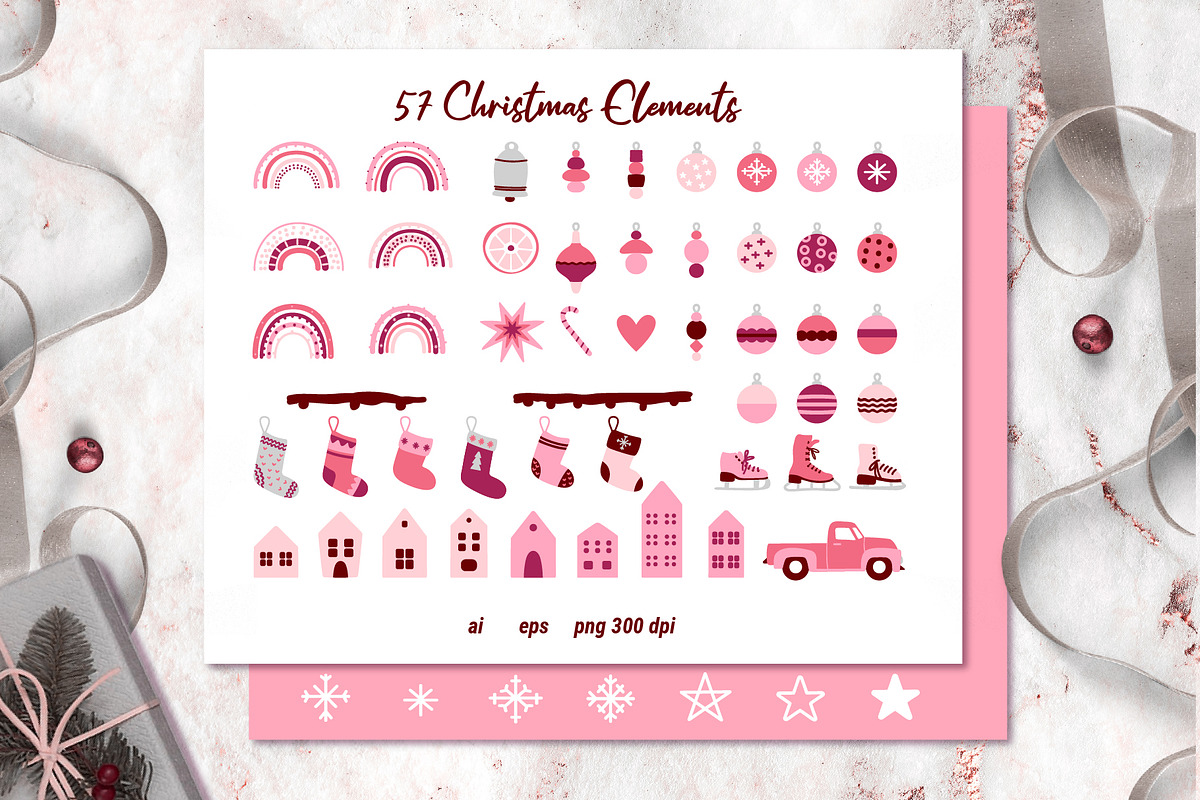 Pink Christmas Clipart & Patterns, a Decorative Illustration by AvaAva (Photo 5 of 25)