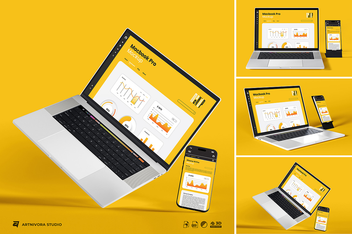 Macbook & iPhone Mockup Sets, a Mockup by Artnivora.Std (Photo 1 of 4)