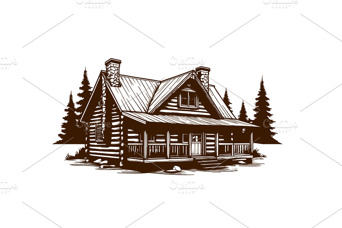 vintage cozy wooden cabin vector, an Object Graphic by e-artdesign (Photo 2 of 6)