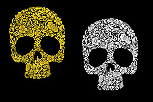 Floral Skull In Retro Style