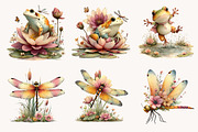 Summer Frog & Dragonfly Pond Clipart, a Seasonal Illustration by Designworld (Thumbnail 2 of 10)