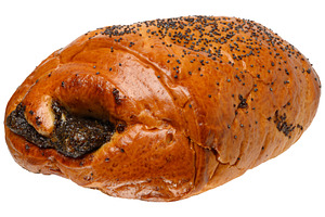 Sweet pastry or roll with poppy seed filling, on isolated backgr, a Food & Drink Photo by ndanko
