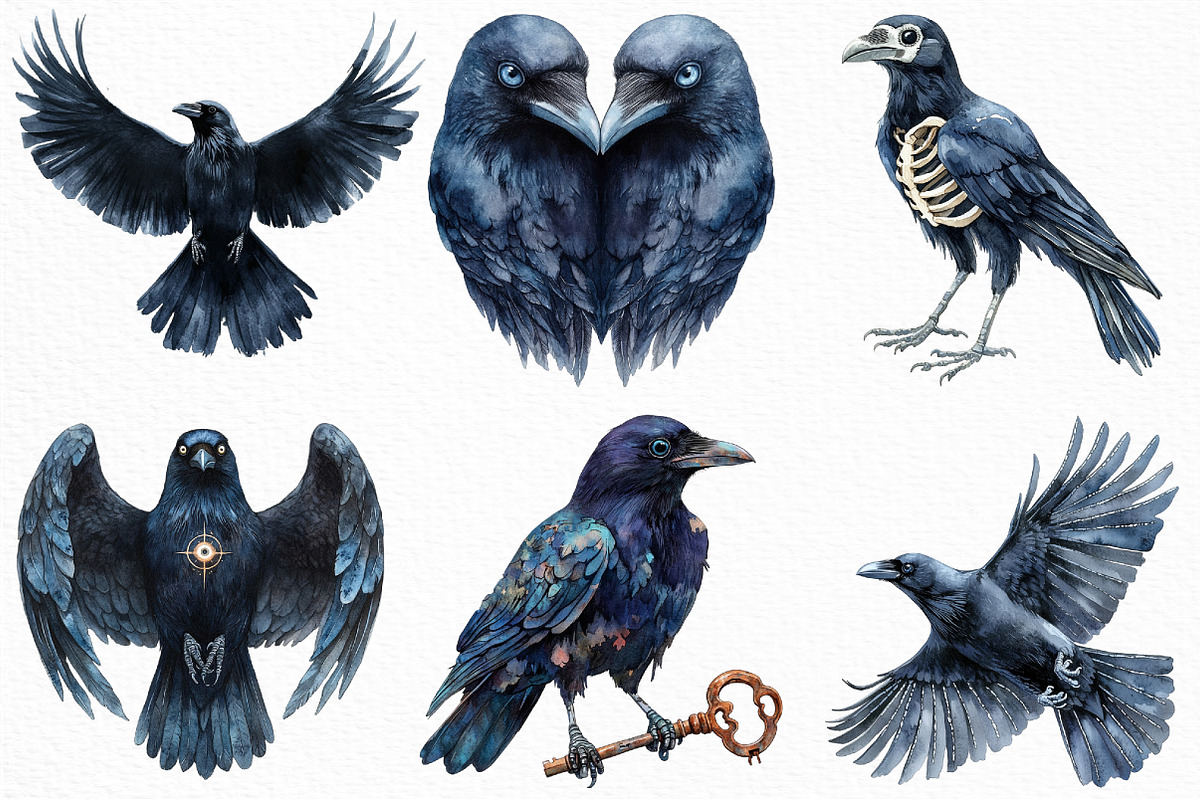 Watercolor Creepy Crow Clipart, an Illustration by Craft Nest (Photo 5 of 6)