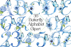 Watercolor Butterfly Alphabet Clipar, an Illustration by DreamPrint404