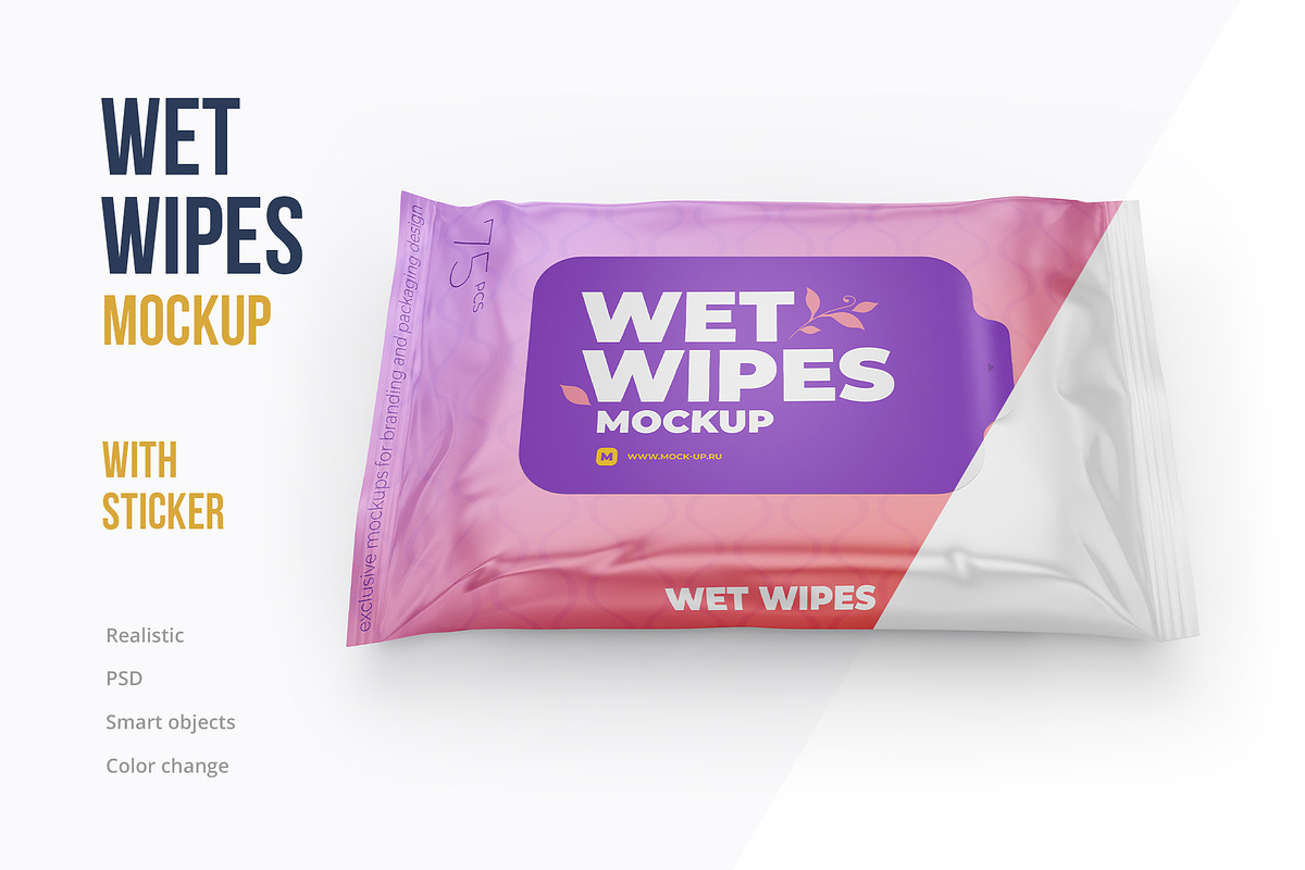 Wet wipes mockup. Half side view, a Packaging Mockup by easymock (Photo 1 of 7)
