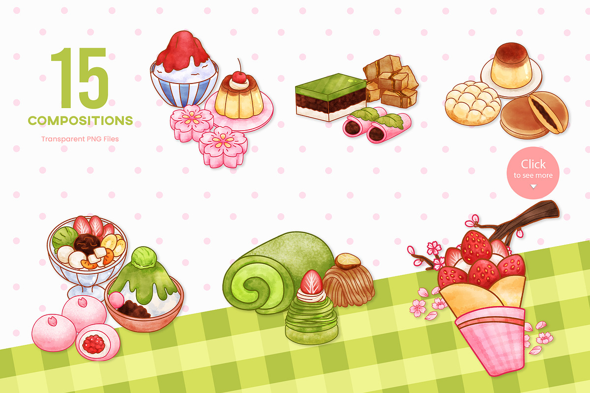 Japanese Desserts Sweet Treats, a Food Illustration by CreativeValuation (Photo 3 of 12)