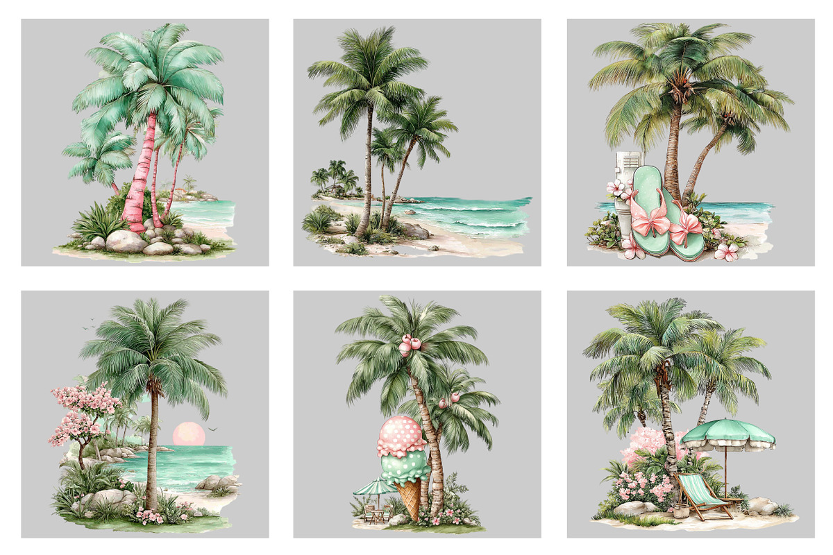 Whimsical Summer Palm Tree Clipart, an Illustration by Black Bird Studio (Photo 3 of 5)