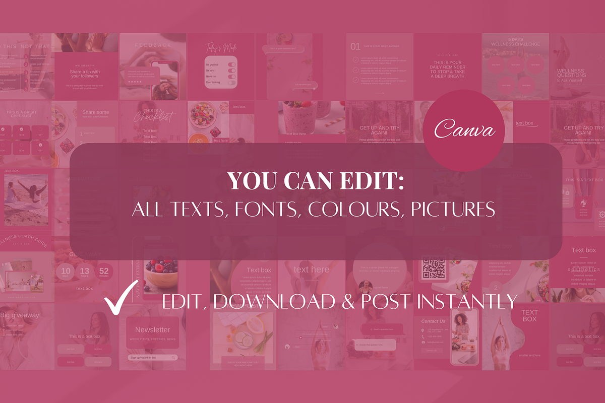 250 Pink Wellness Instagram Template, a Social Media Template by SociallyyCreative (Photo 4 of 10)