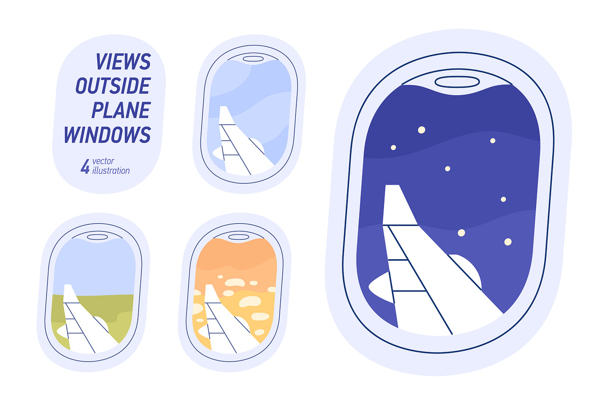 Views outside plane windows set, a Transportation Illustration by Good Studio (Photo 1 of 3)