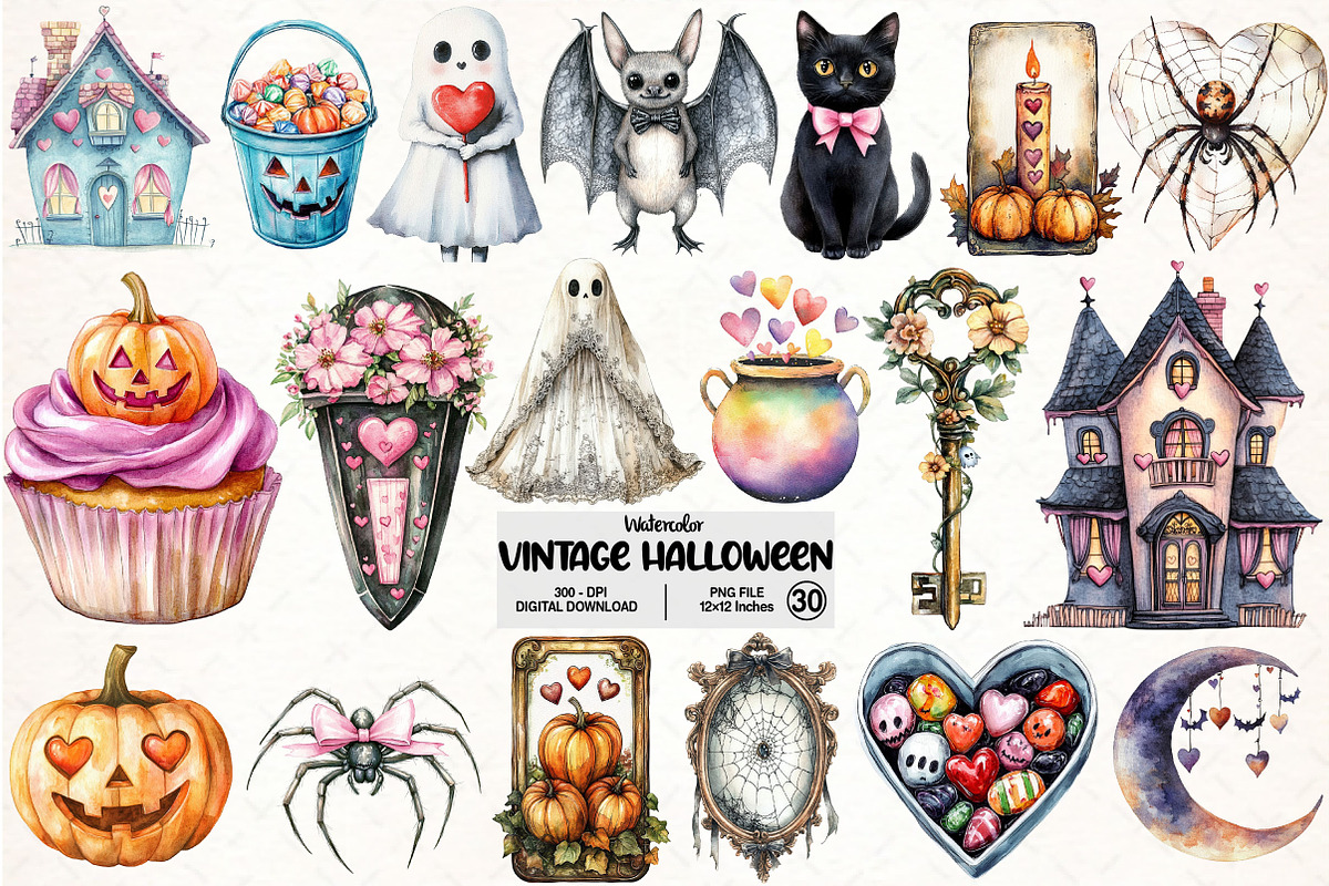 Coquette Vintage Halloween Bundle, an Illustration by Pixels.Craft (Photo 1 of 7)