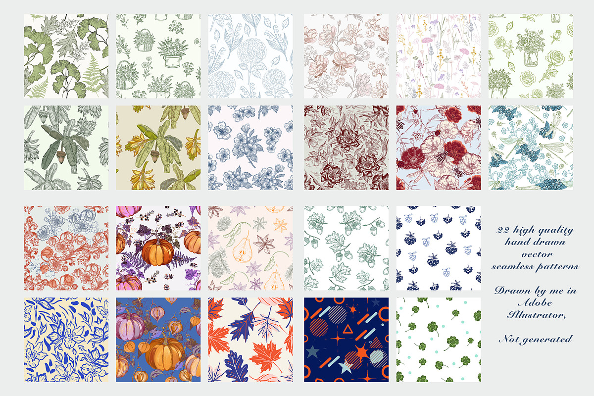 Seamless vector Floral Pattern set, a Pattern Graphic by FleurArt (Photo 3 of 16)