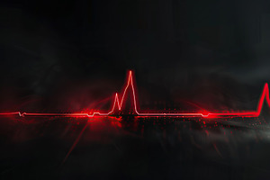 Digital cardiac pulse of human heart on dark background, a Health & Medical Photo by AlyaAnd