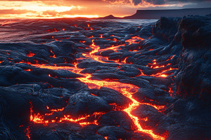 Molten lava flows through a rugged, a Nature Photo by MistyDay