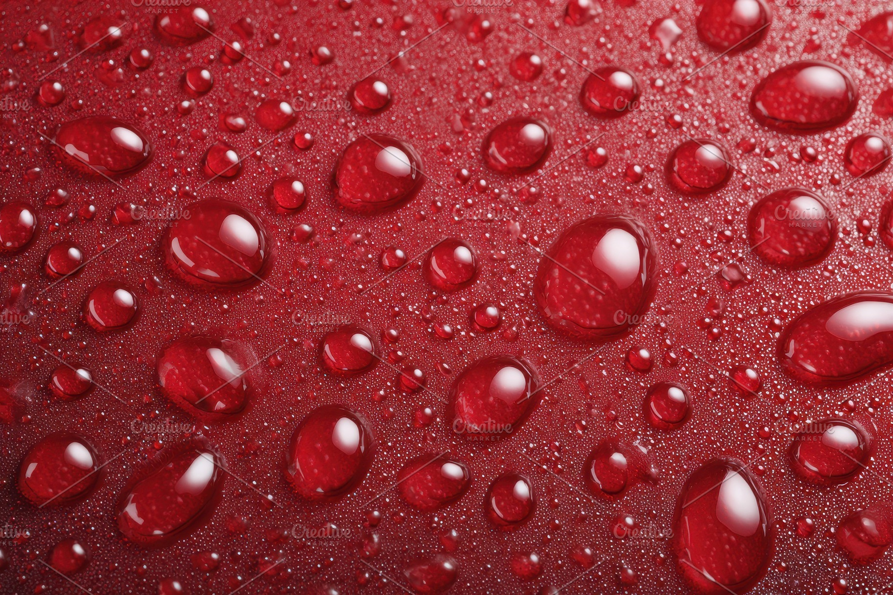 Water droplets are scattered on red, a Photo by Pavel_design