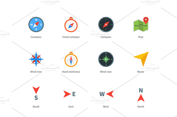 Compass And Map Colored Icons