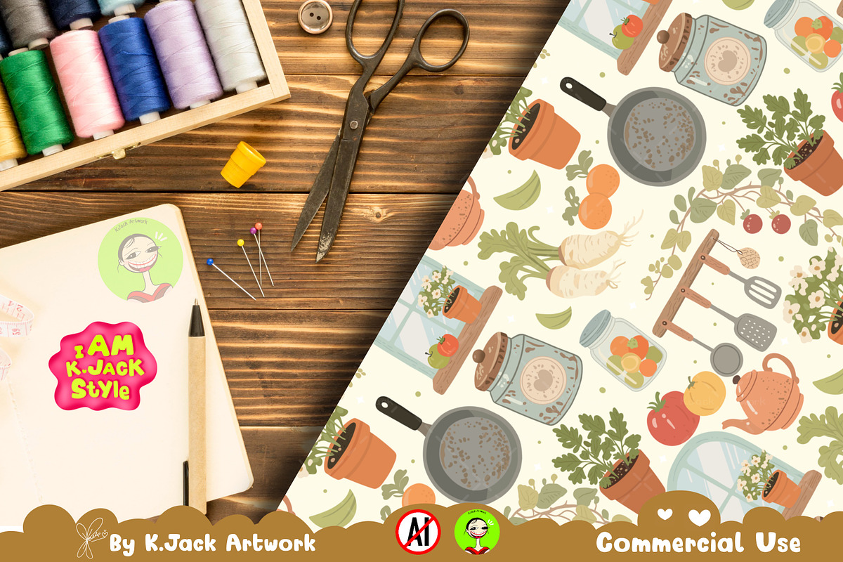 Whimsical Kitchen Harvest Seamless, a Background Graphic by K.JackArtwork (Photo 6 of 8)