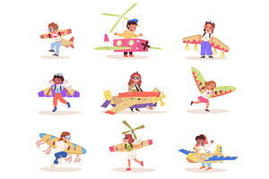 Kids cardboard wings. Child in, a Person Illustration by Stock-Smart-Start