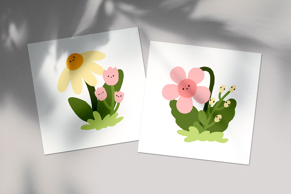Cute flowers with kawaii faces set, a Decorative Illustration by Good Studio (Photo 4 of 5)