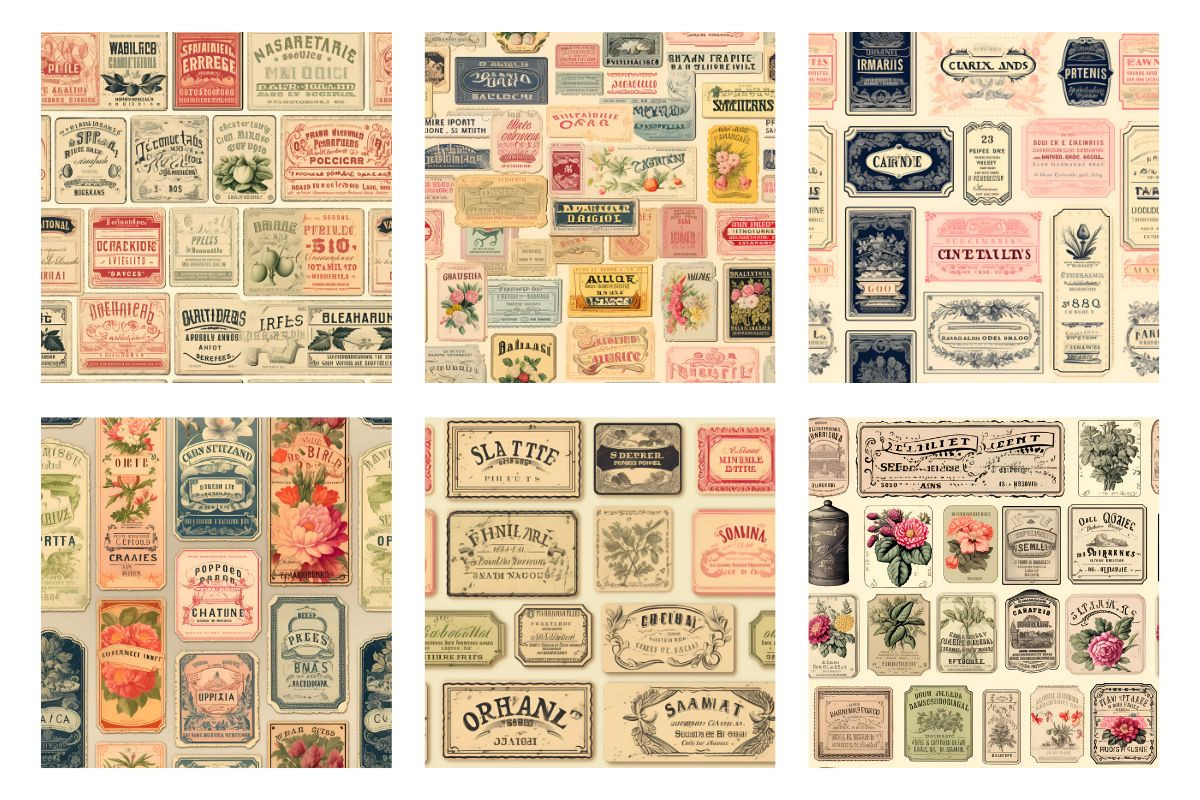 Vintage Label Patterns Digital Paper, a Background Graphic by Gloria Designed It (Photo 2 of 4)