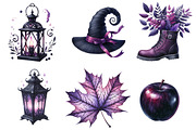 Black & Purple Autumn Clipart, an Illustration by Watercolor design (Thumbnail 3 of 4)