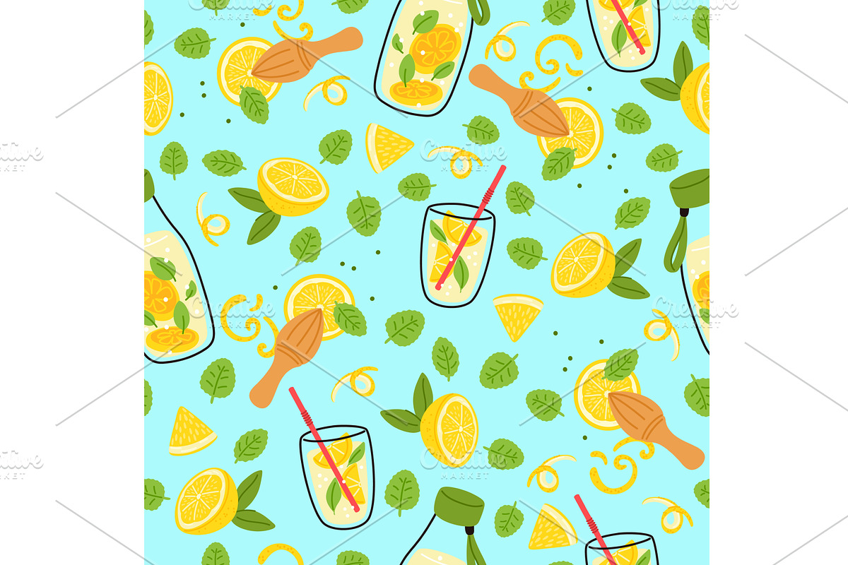 Lemonade glass seamless pattern, a Food Illustration by Vectorbuum