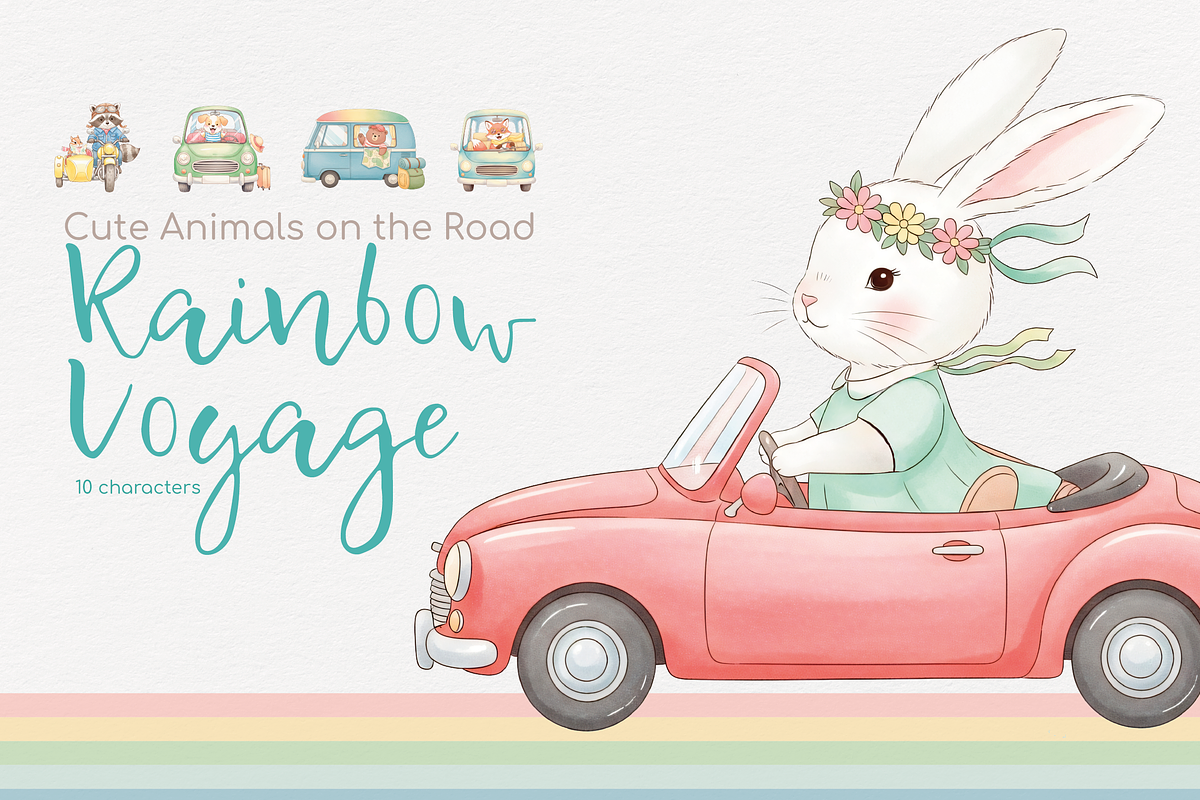 Rainbow Voyage. Cute Animals., an Animal Illustration by lokfrid (Photo 1 of 5)