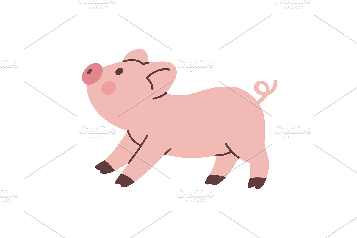 Cute cartoon piglet running, an Animal Illustration by GraphiShop