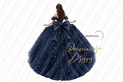 Navy Blue Ball Gown Princess Clipart, a Person Illustration by Sunflower Day Love (Thumbnail 3 of 3)