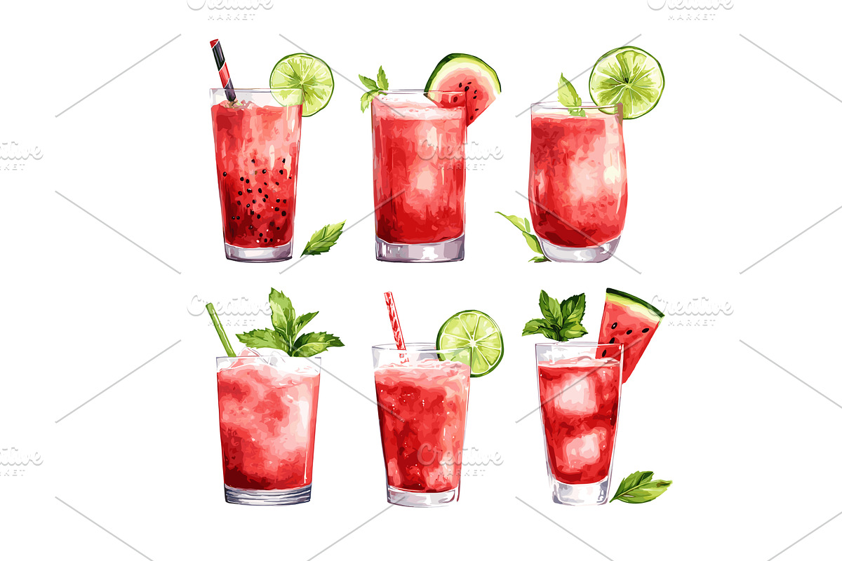 Watermelon juice cocktails, a Food Illustration by Valerie Bodnar