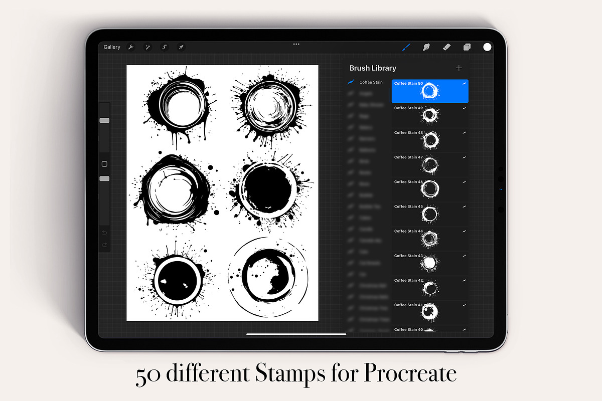 50 Coffee Stain Procreate Stamps, a Brush Add-On by Procreate Sale (Photo 2 of 6)