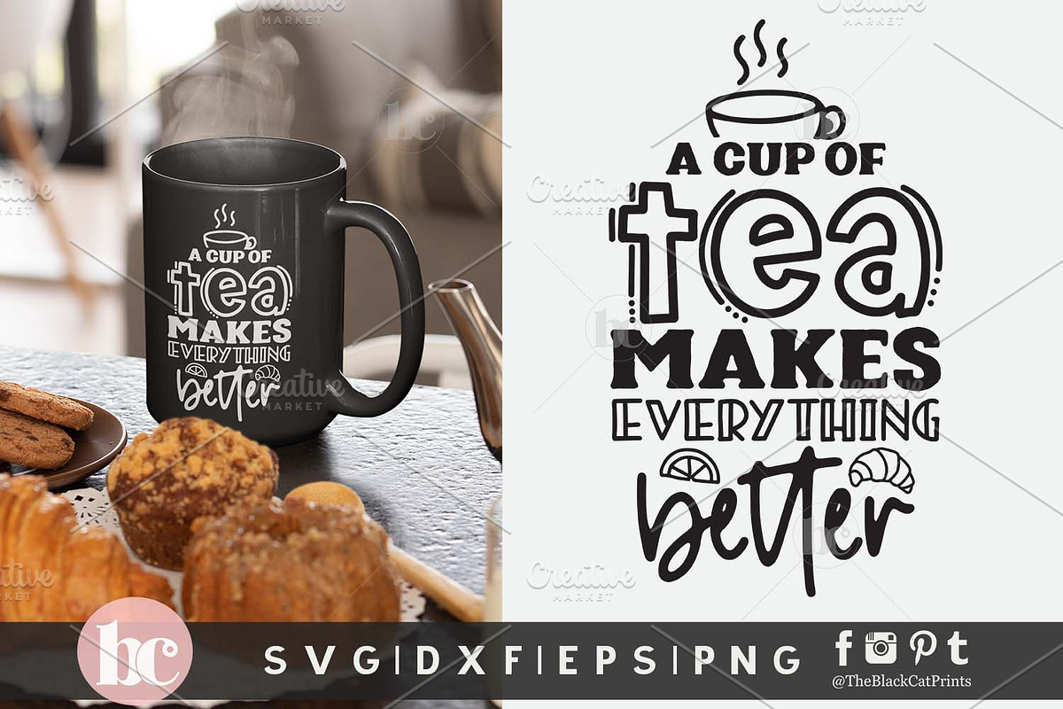 Tea SVG Bundle | Funny Tea Quotes, a Food Illustration by TheBlackCatPrints (Photo 3 of 12)