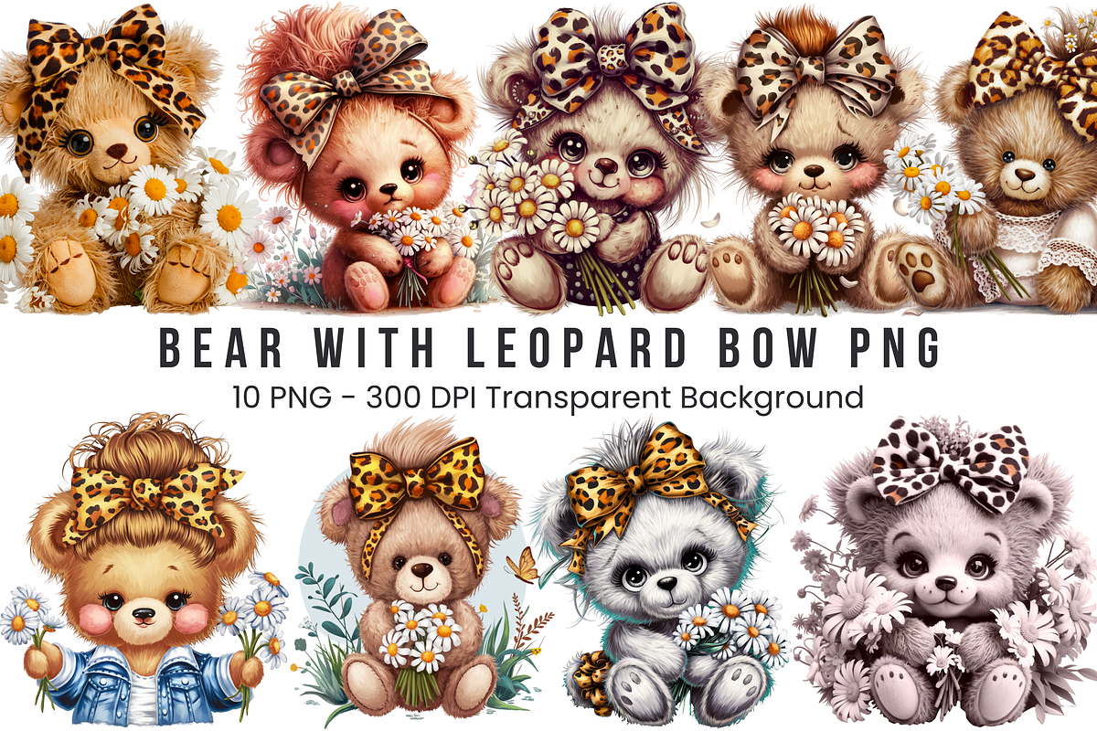 Bear with Leopard Bow PNG Bundle, a Graphic by Clipart Bloom (Photo 1 of 12)