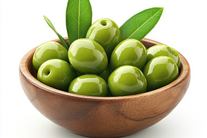 Green Olives in Wooden Bowl Fresh Ha, a Food & Drink Photo by Pixeness Studio