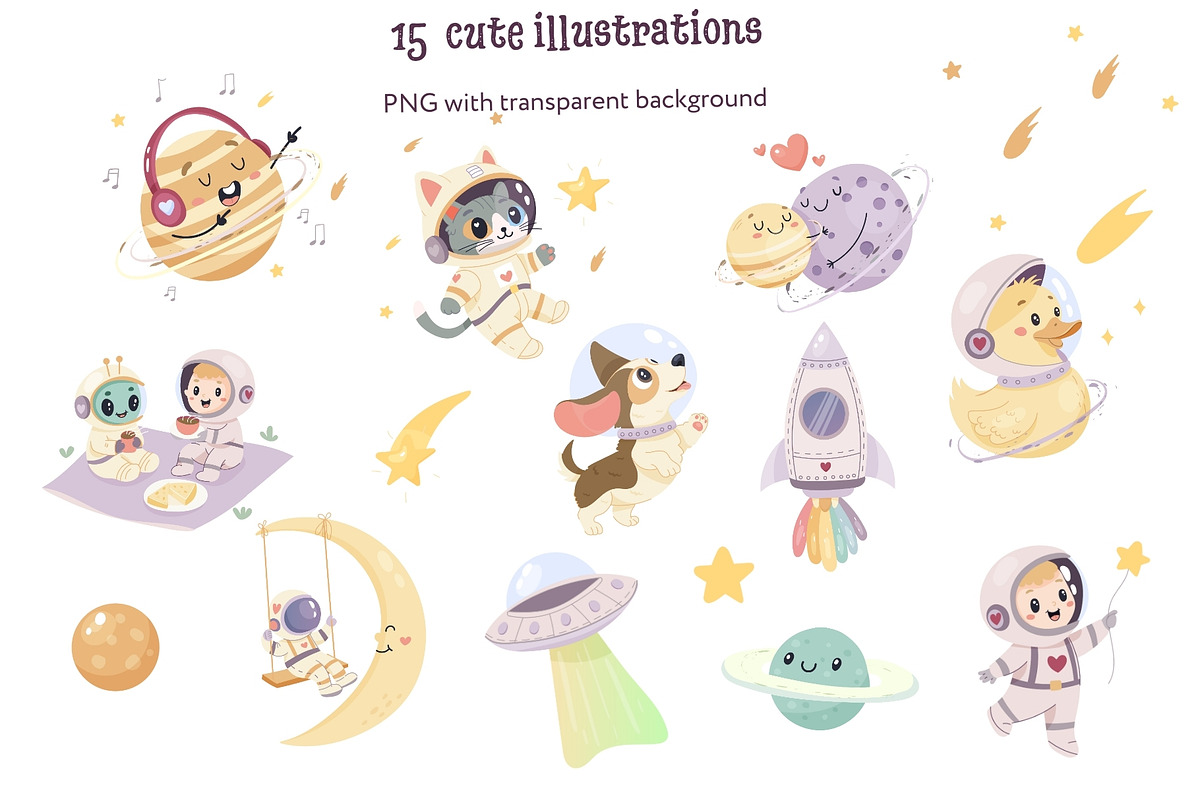 Cute Space Clipart Set, a Technology Illustration by Bielousova Art (Photo 2 of 5)