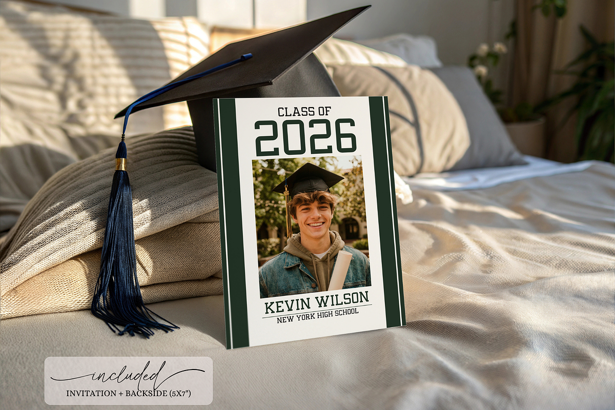 Dark Green Graduation Party Invite, a Templates & Theme by VeliusCreativeStudio (Photo 2 of 3)