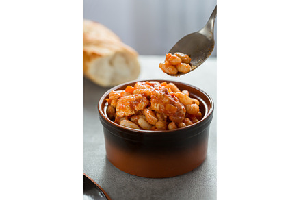 Pork stew with white beans in a, a Food & Drink Photo by Rodica Ciorba