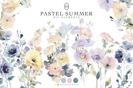 yellow blue wild flowers clipart, a Decorative Illustration by Patishop Art